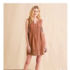 Faherty Isha linen dress size small color - pecan